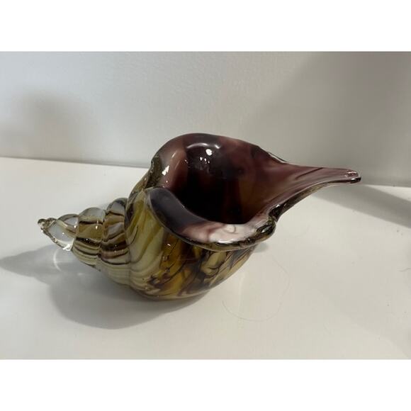 Vintage Murano Style Conch Tiger Eye Sea Shell Glass Vase Paperweight Large - Picture 4 of 6